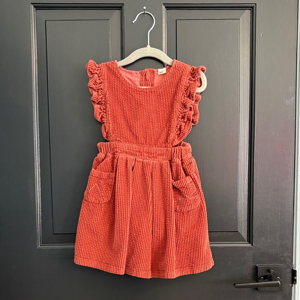 Ruffled Rust Corduroy Kids Dress